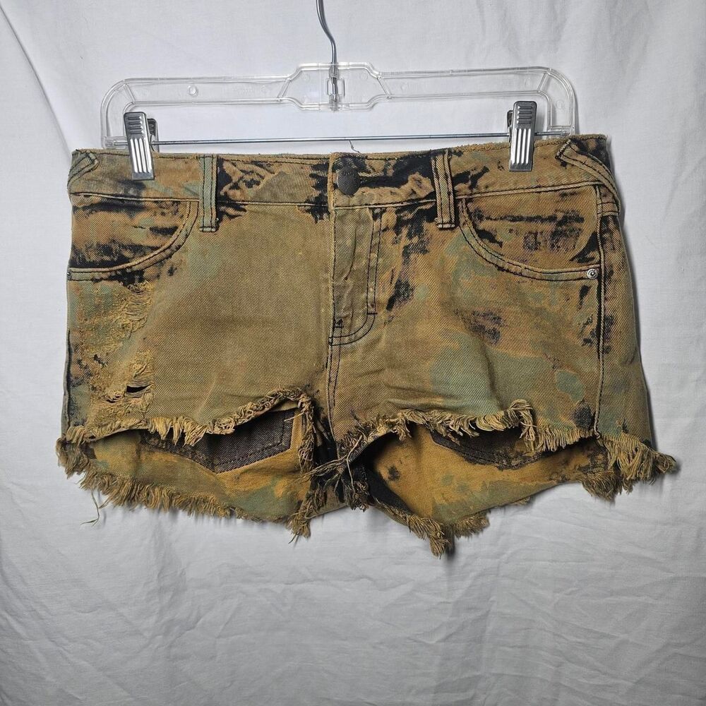 Free people green acid wash grunge micro shorts